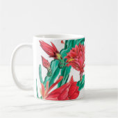 Grüner roter blühender Kaktusmuster Kaffeetasse (Links)