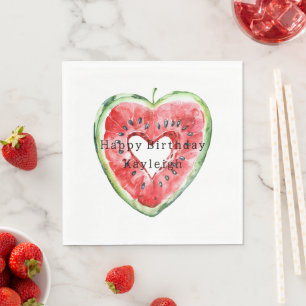 Grüner Roter Herz Wassermelone Geburtstag Serviette