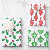Grüner roter Holly-Schmuck Anhänger Geschenkpapier Set