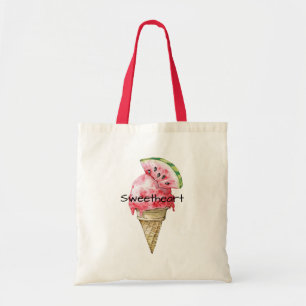 Grüner roter Wassermelonen-Eiscreme-Kegel-Schatz Tragetasche