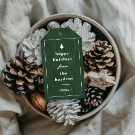Grüner Rustikaler Baum Holzkorn-Weihnachtsgeschenk Geschenkanhänger