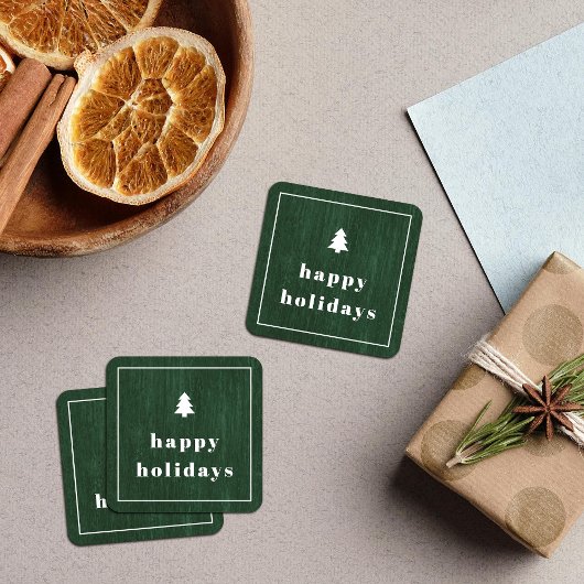 Grüner rustikaler Holzoptik-Weihnachtssticker Quadratischer Aufkleber