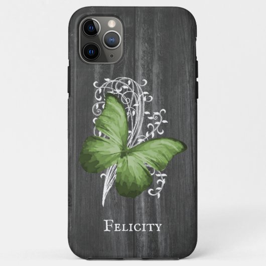 Grüner Rustikaler Schmetterling Personalisiert Case-Mate iPhone Hülle (Rückseite)
