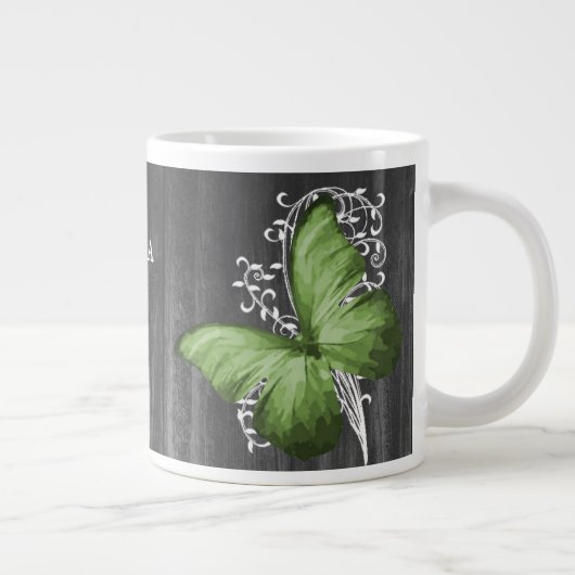 Grüner Rustikaler Schmetterling Personalisiert Jumbo-Tasse (Rechts)