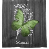 Grüner rustikaler Schmetterling Personalisierter D Duschvorhang (Vorderseite)