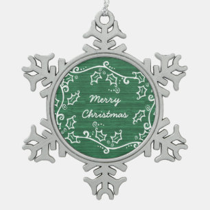 Grüner Rustikaler Stechpalmen-Schneeflocken-Schmuc Schneeflocken Zinn-Ornament