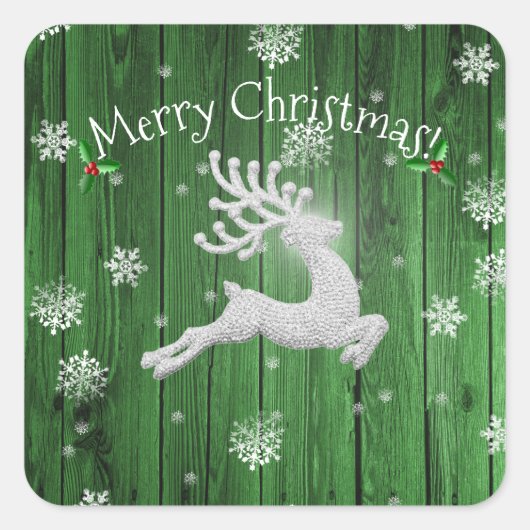 Grüner Rustikaler Weihnachtsbaum Quadratischer Aufkleber (Vorderseite)