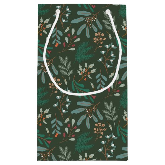 Grüner rustikaler Winter botanisch Kleine Geschenktüte (Rückseite)