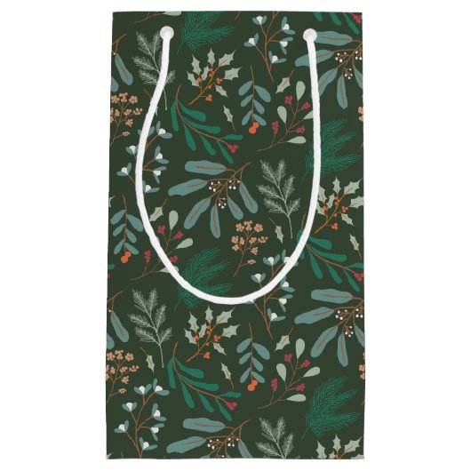 Grüner rustikaler Winter botanisch Kleine Geschenktüte (Vorderseite)