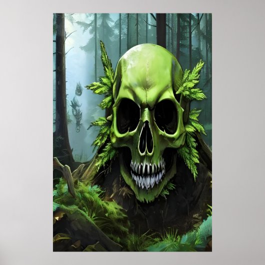 Grüner Schädel im Wald | AI Art Poster (Vorne)