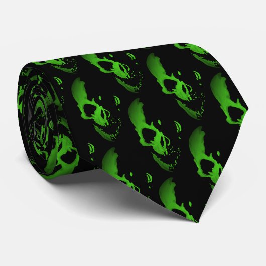 Grüner Schädel Krawatte (Gerollt)
