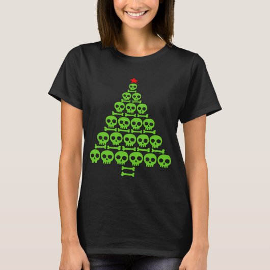Grüner Schädel und Knochen Weihnachtsbaum T-Shirt (Vorderseite)