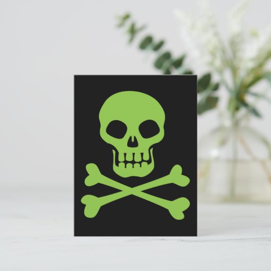 Grüner Schädel und Kreuzknochen Postkarte (Stehend Vorderseite)