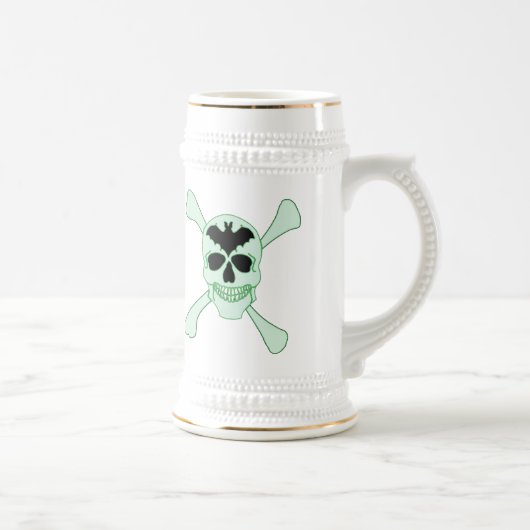 Grüner Schädel und Kreuzknochen Stein Bierglas (Rechts)