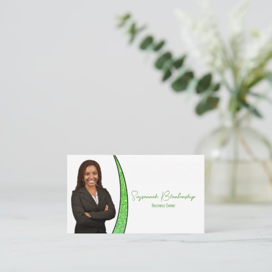 Grüner Schieber von Imitaten Glitzer Berufliches F Visitenkarte (Stehend Vorderseite)