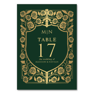 Grüner Schild Mittelalterliche Fantasy-Monogramm-H Tischnummer