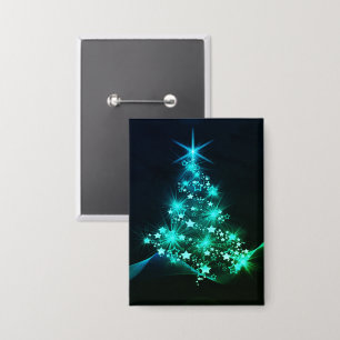 Grüner Schimmer der Sterne auf dunklem Weihnachtsb Button