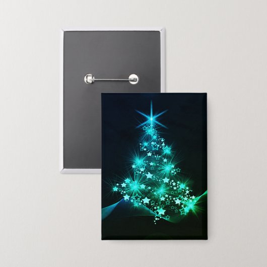 Grüner Schimmer der Sterne auf dunklem Weihnachtsb Button (Vorderseite/Rückseite)
