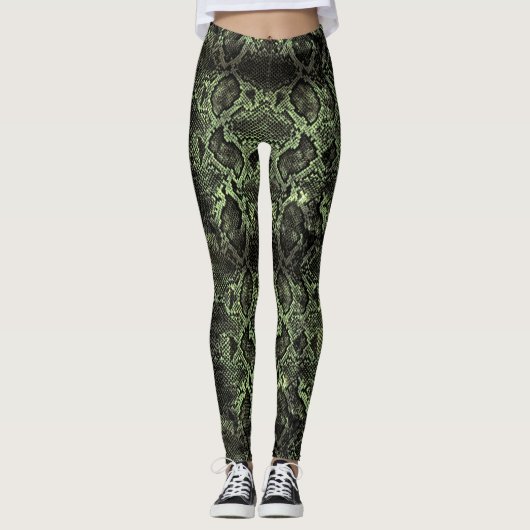 Grüner Schlangendruck Leggings (Vorderseite)