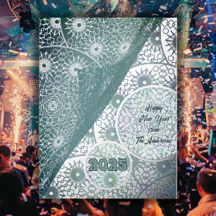 Grüner Schleier und Silbermuster 2026 neues Jahr Folien Feiertagspostkarte