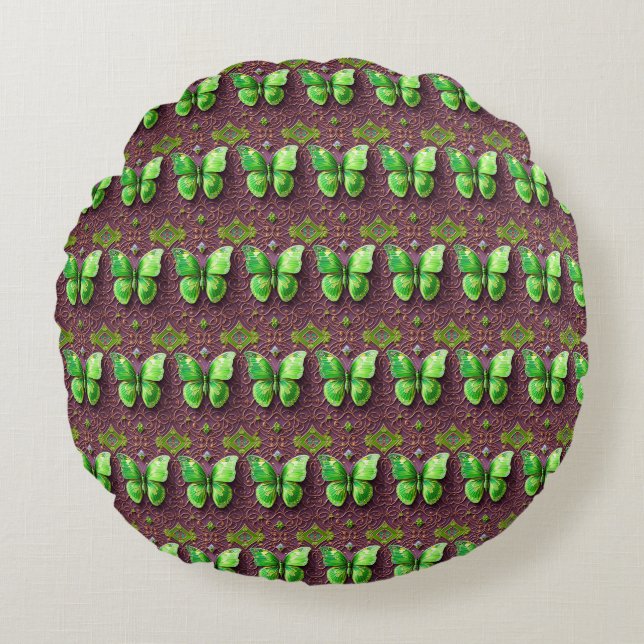 Grüner Schmetterling 3D Optik Rundes Kissen (Vorderseite)