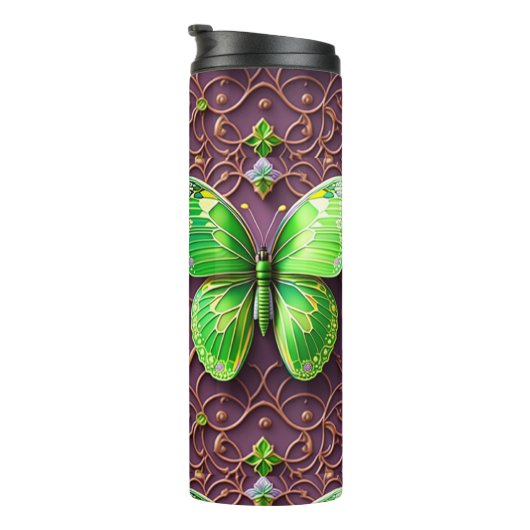 Grüner Schmetterling 3D Optik Thermosbecher (Nach rechts gedreht)