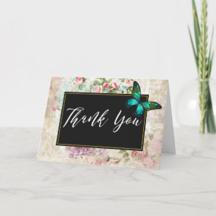 Grüner Schmetterling auf chic Collage Danke