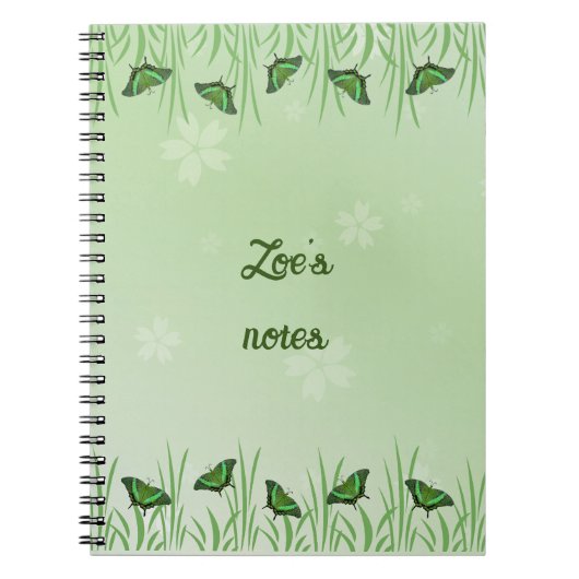 Grüner Schmetterling auf hellgrün - anpassbar Notizblock (Vorderseite)