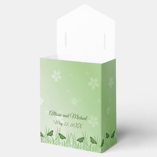 Grüner Schmetterling auf hellgrün - Hochzeit Geschenkschachtel (Geöffnet)