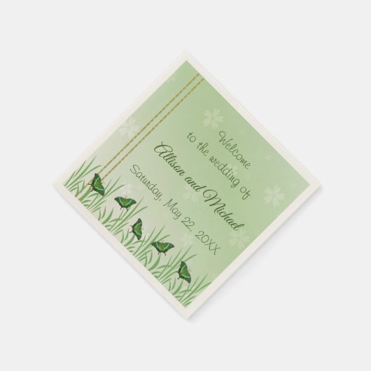 Grüner Schmetterling auf hellgrün - Hochzeit Serviette (Ecke)