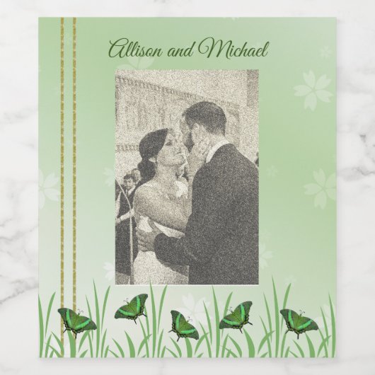 Grüner Schmetterling auf hellgrün - Hochzeit Weinetikett (Einzelnes Label)