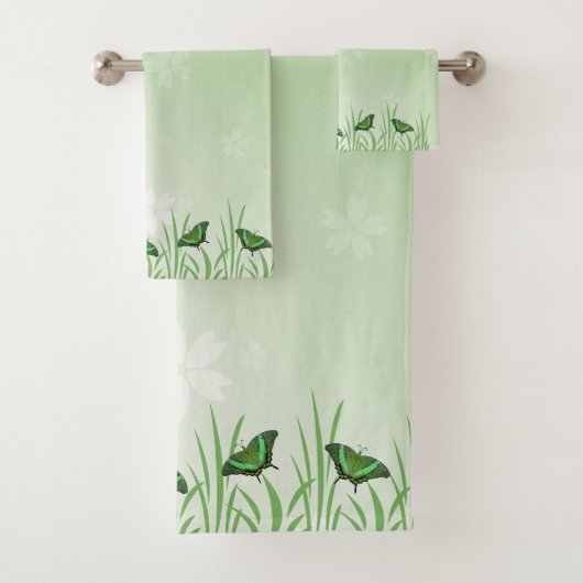 Grüner Schmetterling auf hellgrün - romantisch Badhandtuch Set (Insitu)