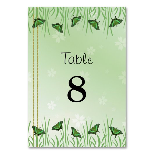 Grüner Schmetterling auf hellgrün - Tischnummer (Rückseite)