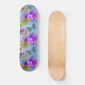 Grüner Schmetterling Lila Rose Gartenmuster Skateboard (Vorderseite)