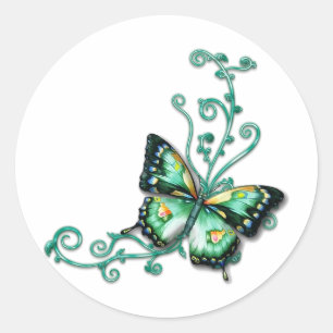 grüner Schmetterling Runder Aufkleber