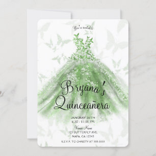 Grüner Schmetterlings-Tanzkleid Quinceañera-Party Einladung