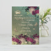 Grüner Schmetterlingsblumengarten Quinceañera Einladung (Stehend Vorderseite)