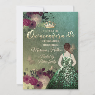 Grüner Schmetterlingsblumengarten Quinceañera Einladung