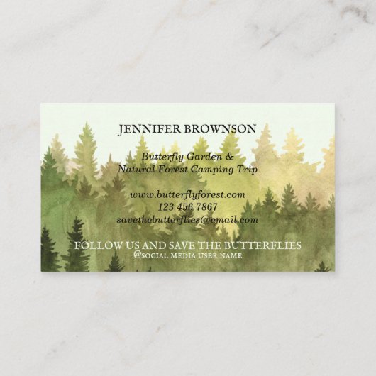 Grüner Schmetterlingsgarten Ideen rustikales Campi Visitenkarte (Rückseite)