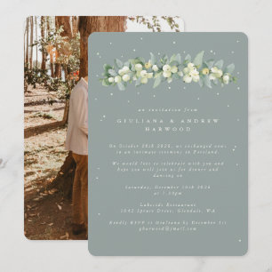 Grüner Schneeball+Eukalyptus Hochzeitsempfang Foto Einladung