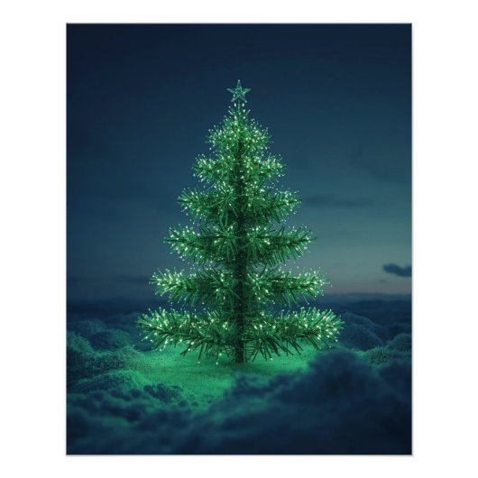 Grüner Schneebedeckter Weihnachtsbaum Poster (Vorderseite)