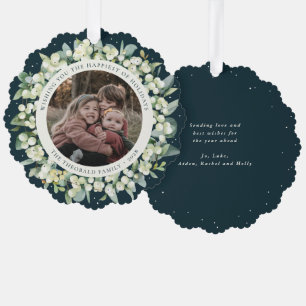 Grüner Schneebeeren+Eukalyptus-Weihnachtskranz-Fot Ornament Karte