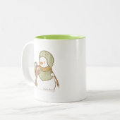 Grüner Schneemann mit Pup-Tasse Zweifarbige Tasse (Vorderseite Links)