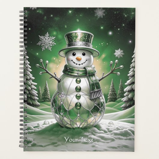 Grüner Schneemann-Schneeflocken-Feiertag Planer (Vorderseite)