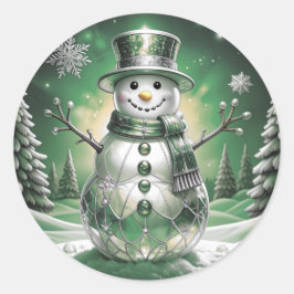 Grüner Schneemann-Schneeflocken-Feiertags-Aufklebe Runder Aufkleber