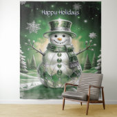 Grüner Schneemann-Schneeflocken-Feiertags-Hintergr Wandteppich (Beispiel)