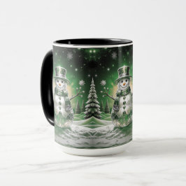 Grüner Schneemann-Schneeflocken-Feiertagsbecher Tasse