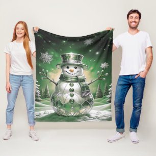 Grüner Schneemann-Schneeflocken-Flanelldecke Fleecedecke