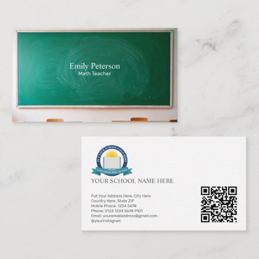 Grüner Schullehrer mit QR-Code Visitenkarte (Vorne/Hinten)