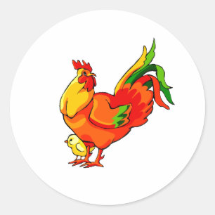 grüner Schwanz des Hahns mit Baby chick.png Runder Aufkleber